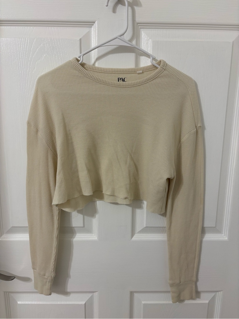 PacSun Cream Ribbed Cropped Crewneck Sweater